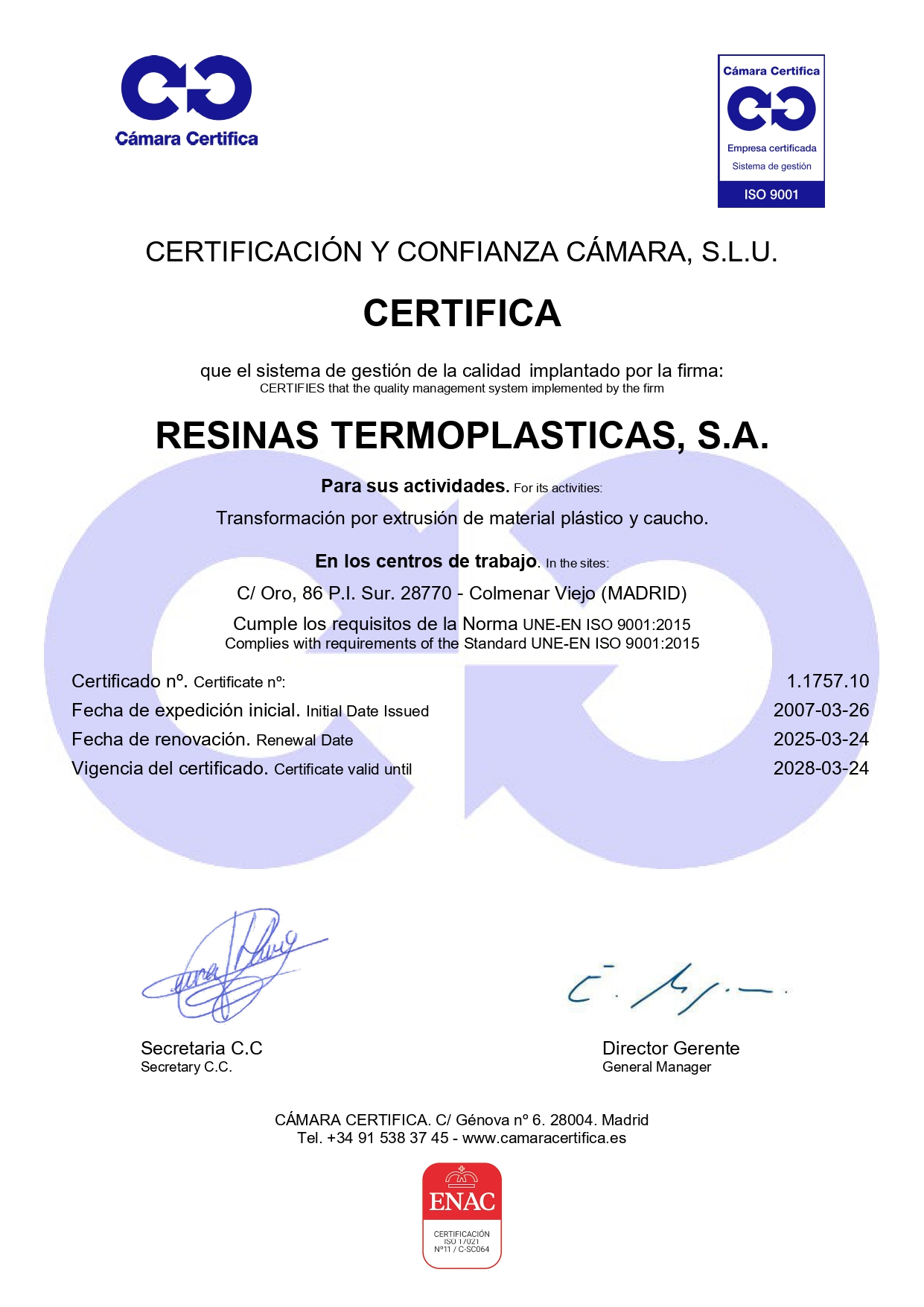 FV Certificación ISO 9001: 2015